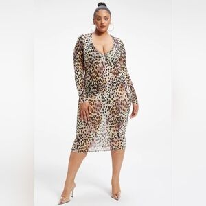 Good American Cheetah Mesh Midi Dress Size 2XL (5)